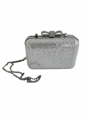Le Regale Silver Rhinestone Bow Evening Bag Clutch NWOT